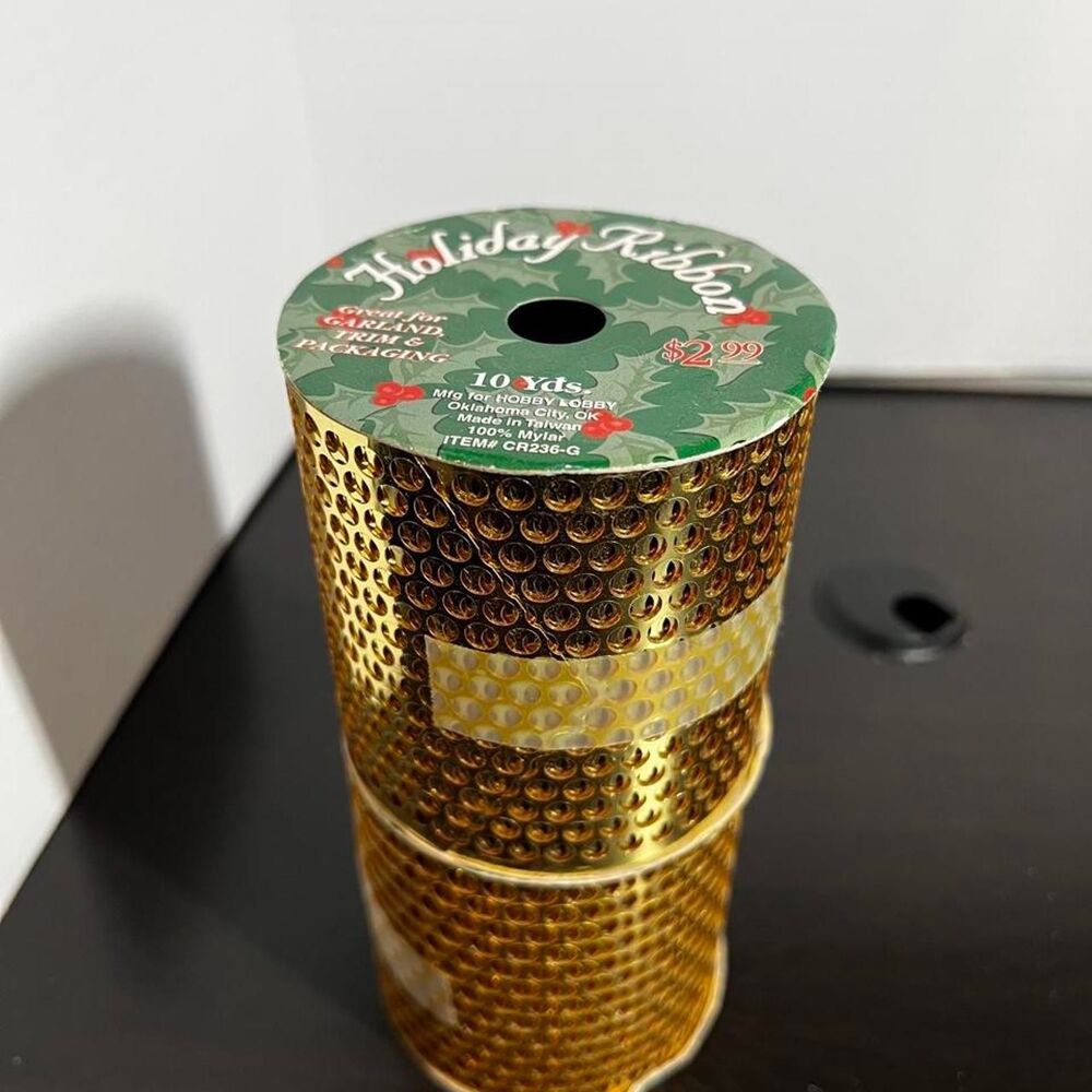 2 Pack Vintage Hobby Lobby Gold Mylar Perforated Garland Trim Ribbon CR236-G